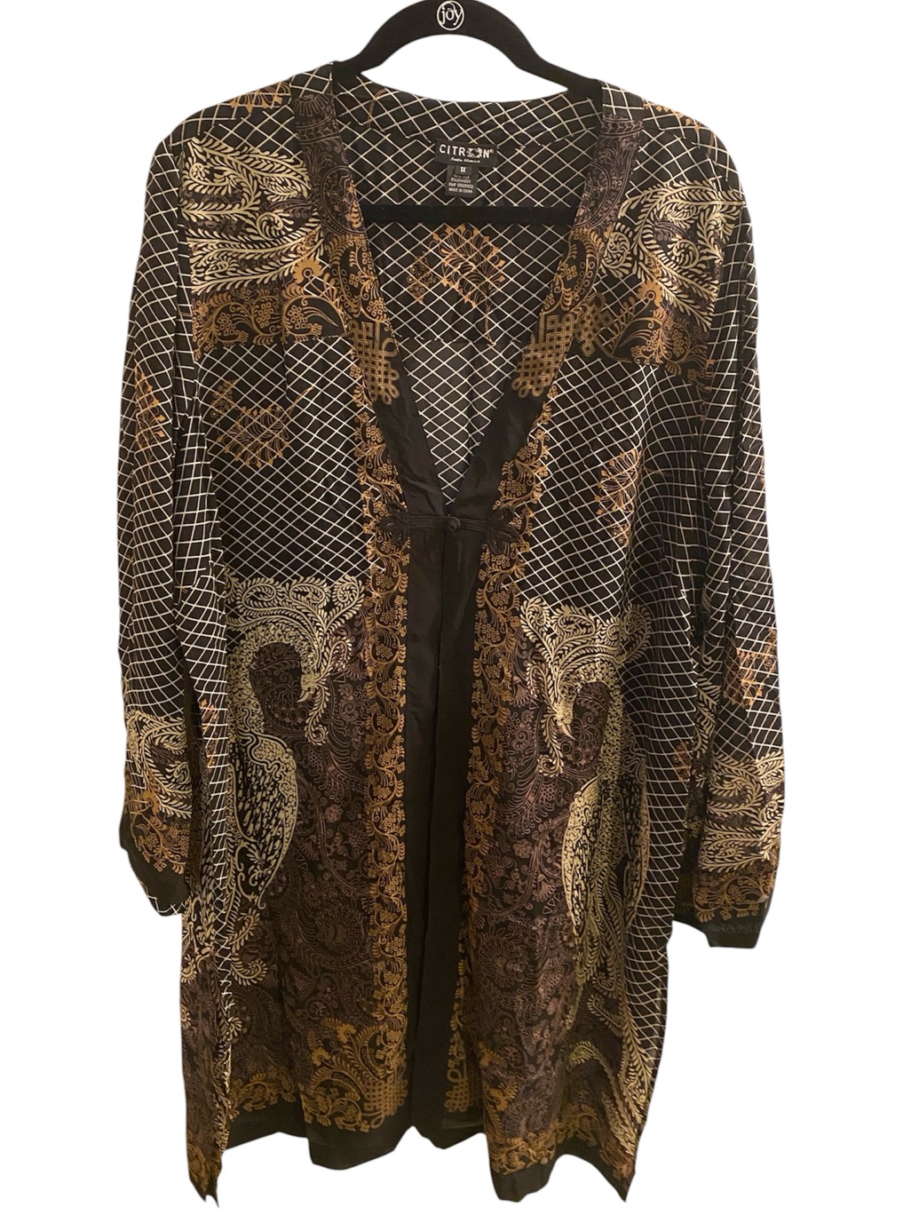 Citron~Santa Monica Beaded Peacock Silk Kimono Duster Semi-Sheer Size 1x Nwot
